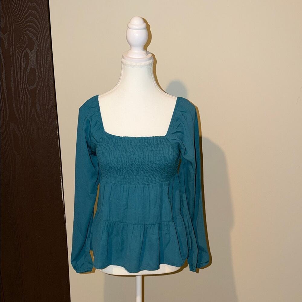 Paper Crane Teal Long Sleeve Blouse - size medium